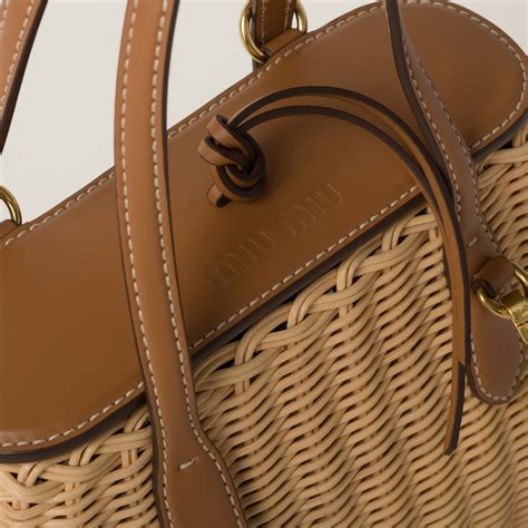 Tan/caramel Wicker And Leather Handbag 